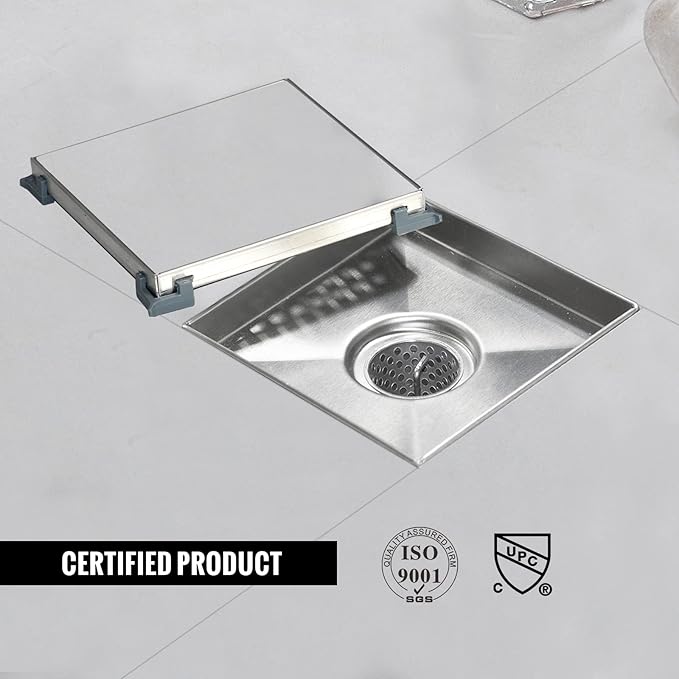 Square Shower Drain, Shower Drain 4 inch with 2 in 1 Tile-Insert Cover, Brushed AISI 304 Stainless Steel Shower Floor Drain with Hair Catcher