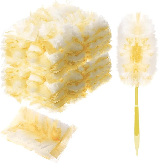 Vesici 100 Pcs Duster Refills Compatible with Swiffer Dusters Bulk Disposable Replacement Thickened with 1 Handle Heavy Duty for Cleaning, Office (Yellow)