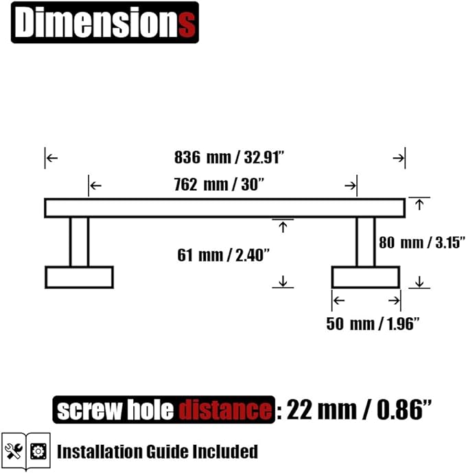 JQK Chrome Bath Towel Bar, 33 Inch 304 Stainless Steel Thicken 0.8mm Towel Rack Bathroom, Towel Holder Polished Finished Wall Mount, Useable Length 30 Inch, TB110L30-CH