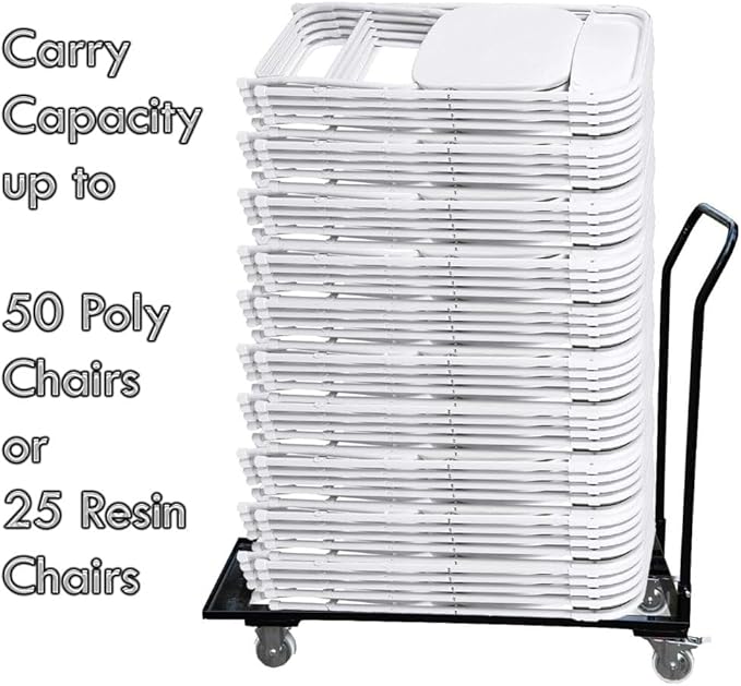 TentandTable Black Folding Chair Cart Rolling Push Dolly, Commercial Grade Steel Frame, Storage Capacity 50 Chairs