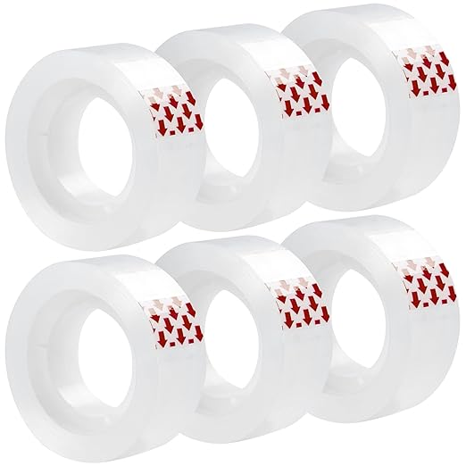 6 Rolls Clear Tape, Transparent Tape Refills for Dispenser, 1 Inch Core, 3/4 x 1000 Inches, Strong Adhesive for Gift Wrapping, Office, School, Home, Desk Supplies & Crafts