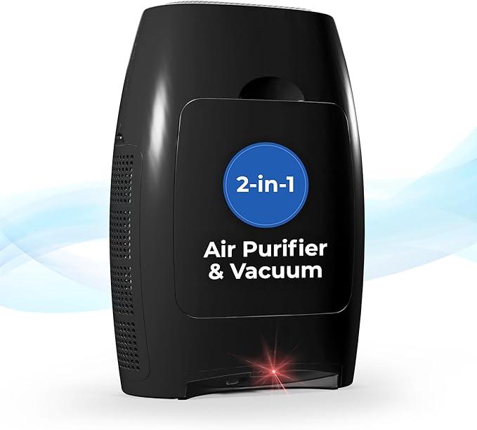 EyeVac Air 2-in-1 HEPA Air Purifier & Touchless Vacuum Automatic Dustpan - Ultra Fast & Powerful - Covers 600 Sq ft - Corded Canister Vacuum, Bagless, Automatic Sensors, 1000 Watt (Black/Black)