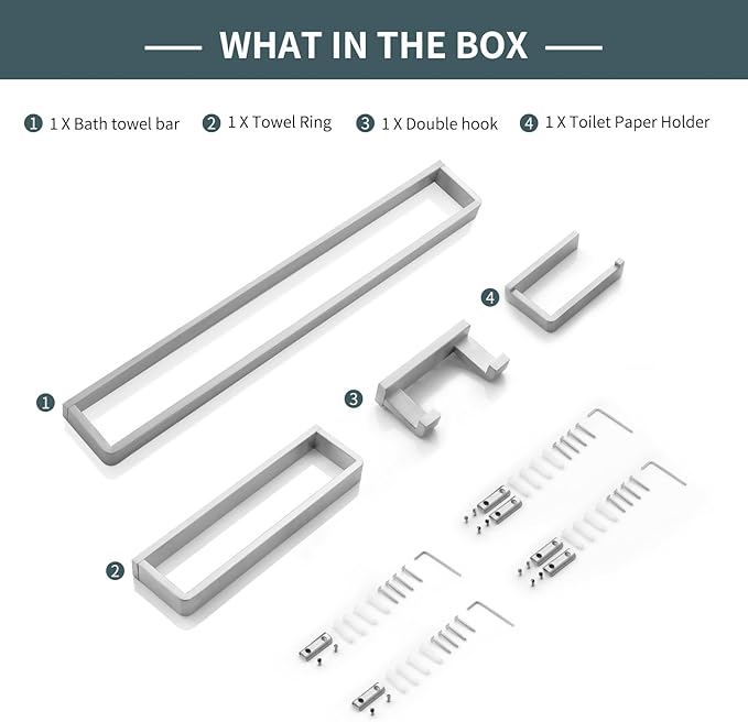 YACVCL 4-Piece Bathroom Hardware Set Brushed Nickel Towel Bar Set Premium Stainless Steel Bath Towel Holder Sets Towel Racks Wall Mounted