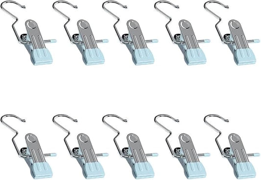 Boot Hangers for Closet, Laundry Hooks with Clips, Boot Hanging Hold Clip, Space Saving Portable Travel, Clip Hangers for Pants Hats Socks Gloves (10, Light Blue)