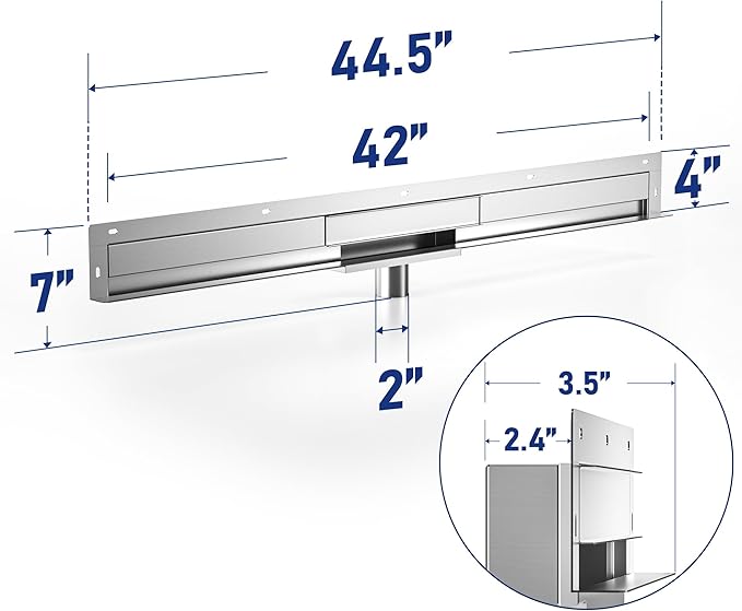 Linear Wall Drain 42’’, 304 Stainless Steel Side Drain w/Tiled Grate & Hair Strainer, Brushed Tiled Shower Drain for Bathroom, CUPC Certified
