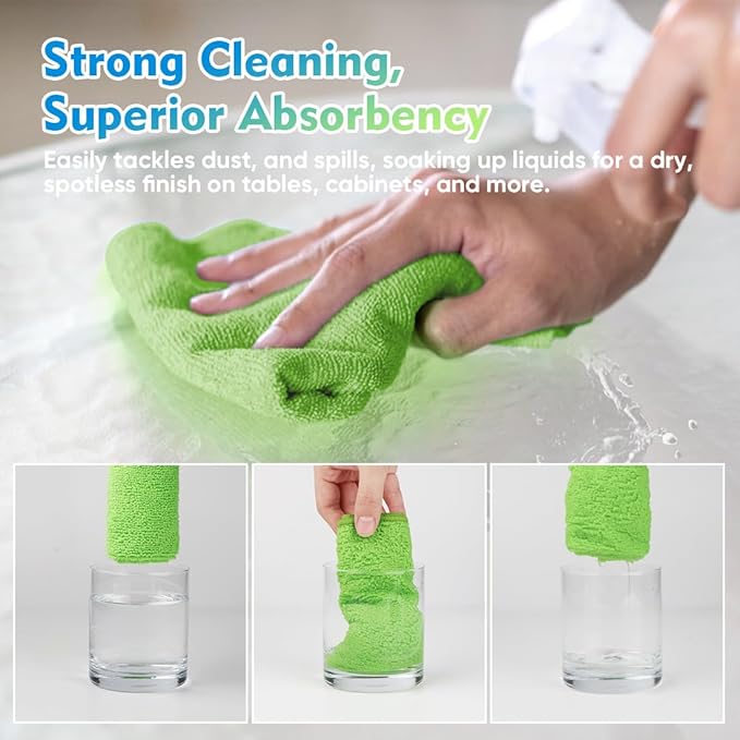 HOMEXCEL Green Microfiber Cleaning Cloth 20 Pack 11.5 x 11.5 Inch Microfiber Towels for Cars Ultra Absorbent Cleaning Rags Lint Free Cleaning Towels for Household Kitchen, Window Car