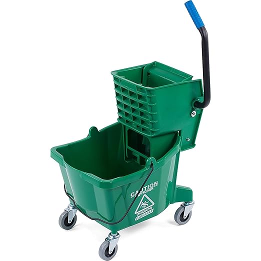 Carlisle FoodService Products 26-Quart Commercial Mop Bucket with Side-Press Wringer, Precision-Molded Polypropylene, Durable Wringer, Bucket with Non-Marking Casters, 18.5 x 16.5 x 23 Inches, Green