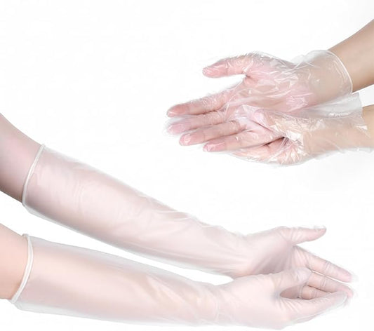 20Pcs Long Disposable Cleaning Gloves 23.6 inches Waterproof Large Long Sleeved Gloves & 50pcs 9.6inches Lightweight Cleaning Gloves for Household Cooking, Dishwashing, Hair Dyeing