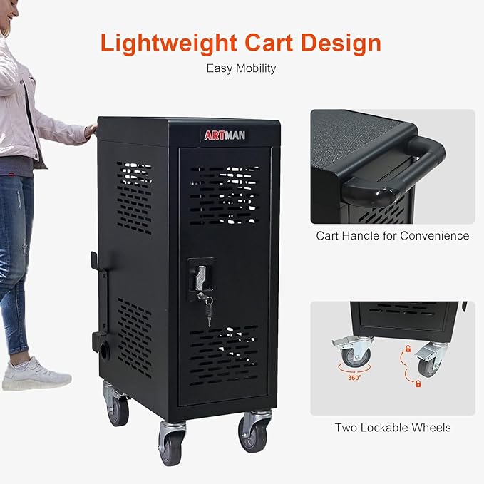 16 Devices Laptop Charging Cart,Tablet Storage Carts for pad Up to 16.3" Screen Size, Classroom Computer Mobile Charging Station for Pads, Chromebooks,Laptops, Security Storage(16 Bay-Black)