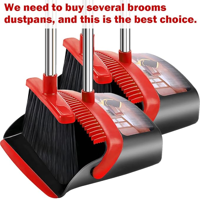 2-Pack is More economical，Brooms with Dustpan Combo Set， with 52" Long Handle, Dustpan Teeth with self-Cleaning Function, Indoor and Outdoor Sweeping, Perfect for Home Office