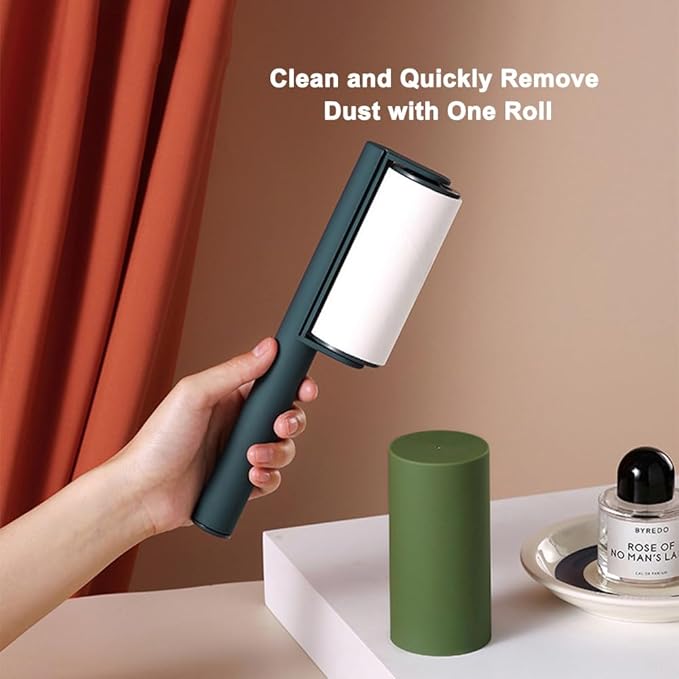 Sticky Lint & Pet Hair Remover Roller - 4 Adhesive Sheets Included (3 Refills) for Clothes, Furniture & Cars | Anti-Slip Handle, Dust-Proof Cover (Orange)