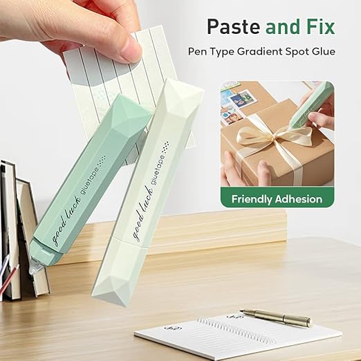 4Pcs Double Sided Tape Pens, 2025 New Multipurpose Double Sided Tape Roller for Scrapbooking, Gift Wrapping, Photo Mounting, Gradient Color DIY Handwork Glue Stick for School Office & Crafts (Green)