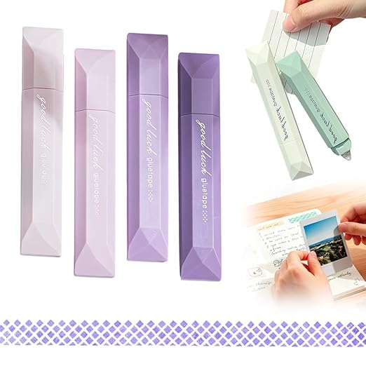 4Pcs Double Sided Tape Pens, 2025 New Multipurpose Double Sided Tape Roller for Scrapbooking, Gift Wrapping, Photo Mounting, Gradient Color DIY Handwork Glue Stick for School Office & Crafts (Purple)