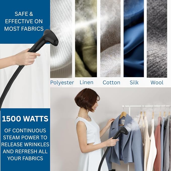 SALAV GS18-DJ Standing Garment Steamer with Smart Auto-Off, Wheels for Easy Movement, 1.8L Water Tank for 1hr Continuous Steaming, Adjustable Pole for Storage, with Descaler Packet, 1500 watts