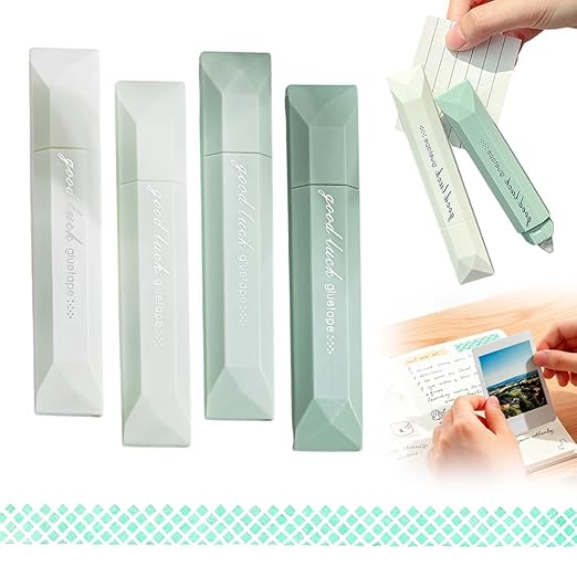 4Pcs Double Sided Tape Pens, 2025 New Multipurpose Double Sided Tape Roller for Scrapbooking, Gift Wrapping, Photo Mounting, Gradient Color DIY Handwork Glue Stick for School Office & Crafts (Green)