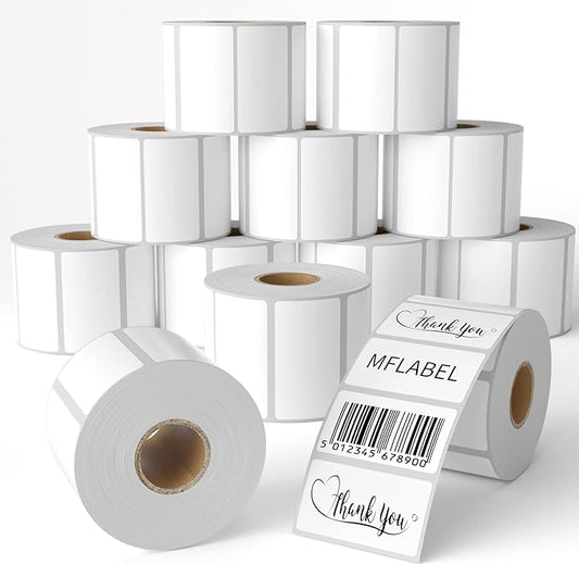 MFLABEL 12 Rolls Thermal Shipping Labels (12,000 Labels) - 2.25 x 1.25 Inch Direct Thermal Perforated Stickers for FBA, Barcode, SKU, Packaging – Compatible with Zebra, Rollo, Munbyn Thermal Printers