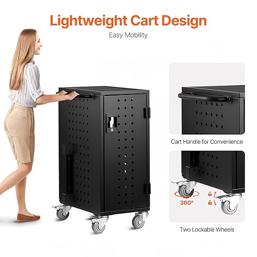 VEVOR 16 Device Charging Station with Lock & Key, Mobile Charging Cart for Chromebook, iPads, Tablet and Laptop, Up to 15.6 in Screen Size, Office and Classroom Locking Charging Station