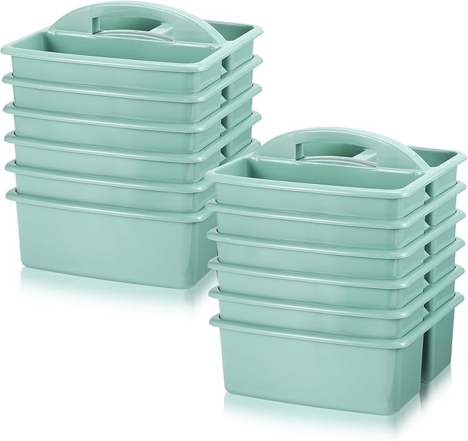 12 Pcs Classroom Caddy with 3 Compartment - Multipurpose Portable Plastic Storage Table Caddies with Handles for School Home Office Organizer(Green)