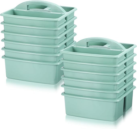 12 Pcs Classroom Caddy with 3 Compartment - Multipurpose Portable Plastic Storage Table Caddies with Handles for School Home Office Organizer(Green)