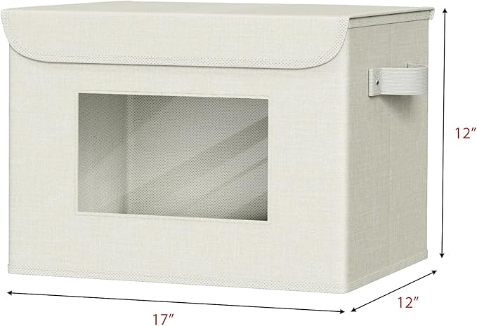 Univivi Fabric Foldable Storage Boxes with Lids [4-Pack] Collapsible Storage Bins for Clothes Closet Organizers with Handles Storage Cube Basket for Home, Office, Bedroom (Beige, 17"" x 12"" x 12"")