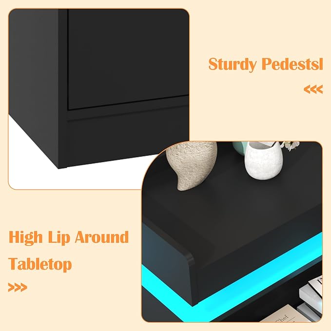 10 Drawer Dresser with Charging Station and LED Lights, Modern Chest of Drawers with Power Outlet, Organizer Cabinet for, Living Room, Entryway, Black