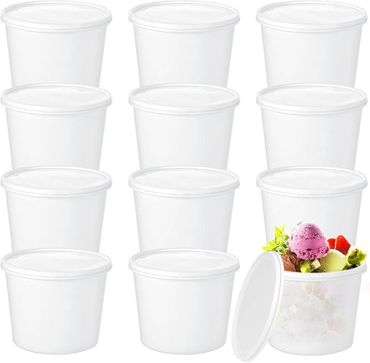 12 Pcs 1 Gallon Ice Cream Buckets with Lids 135 oz Round Plastic Food Storage Containers Cocktail Rum Bucket for Drinks Freezer Safe Ice Cream Tubs for Deli Soup Meal Flour(Light Color)