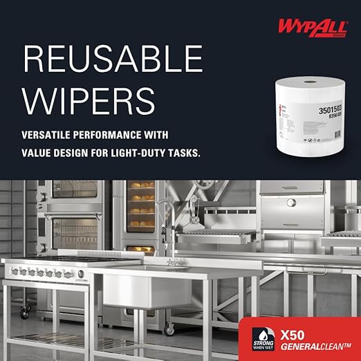 WypAll GeneralClean X50 Cloths Cleaning Wipes (35015), Jumbo, Strong Towels for Extended Use, White (1 Roll of 1,100 Sheets, 1,100 Sheet Total)