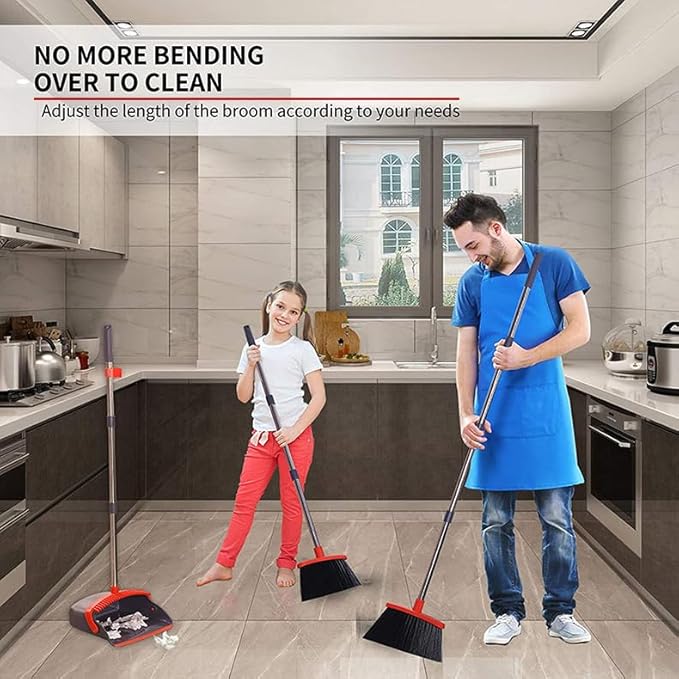 2-Pack is More economical，Brooms with Dustpan Combo Set， with 52" Long Handle, Dustpan Teeth with self-Cleaning Function, Indoor and Outdoor Sweeping, Perfect for Home Office
