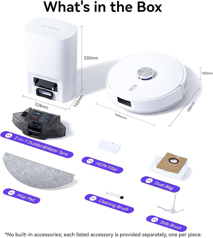 NARWAL Freo S Robot Vacuum and Mop Combo, 8000Pa Suction, 180 Days Hands Free, Self-Emptying Base, LDS Navigation, Obstacle Avoidance, Robot Vacuum Cleaner for Pet Hair & Hard Floors