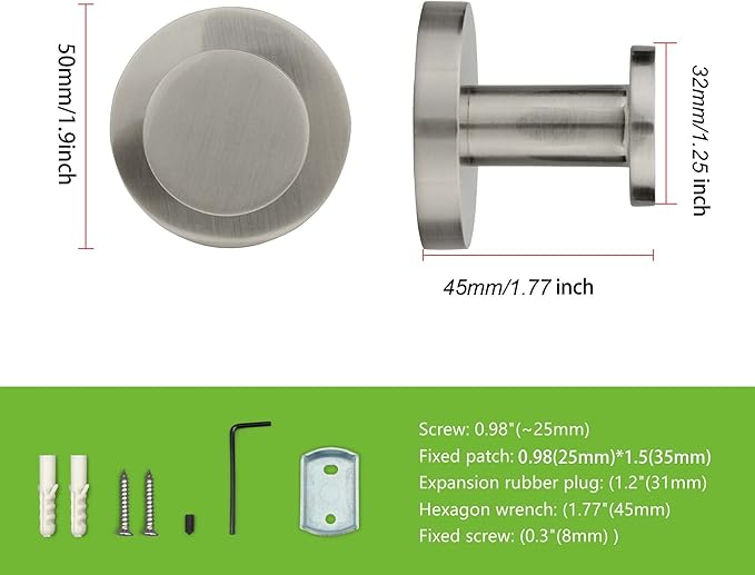 TUNNY 5 Pack Round Towel Hooks-Shiny Nickel Brushed Modern Coat Hooks Shower Towel Hooks for Bathroom Kitchen Home Storage