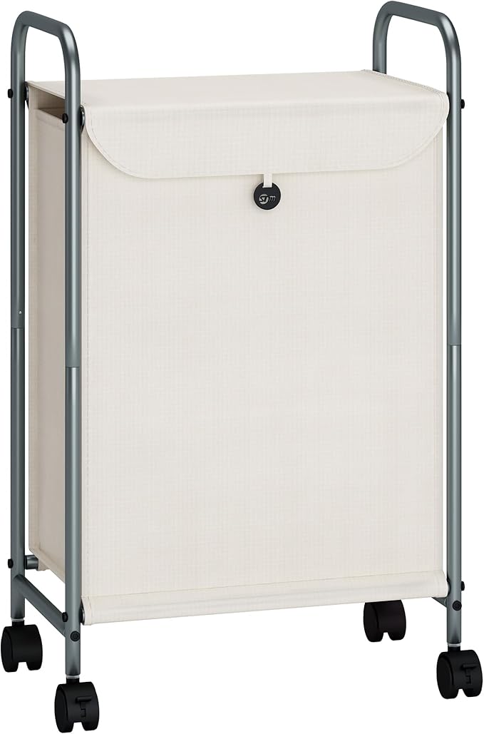 STORAGE MANIAC Rolling Laundry Hamper, Laundry Basket with Lockable Wheels, Clothes Sorter Cart, Small Clothes Separator Hamper for Closet, Bathroom, Laundrys Room, 1 Section Beige