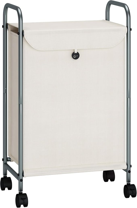 STORAGE MANIAC Rolling Laundry Hamper, Laundry Basket with Lockable Wheels, Clothes Sorter Cart, Small Clothes Separator Hamper for Closet, Bathroom, Laundrys Room, 1 Section Beige