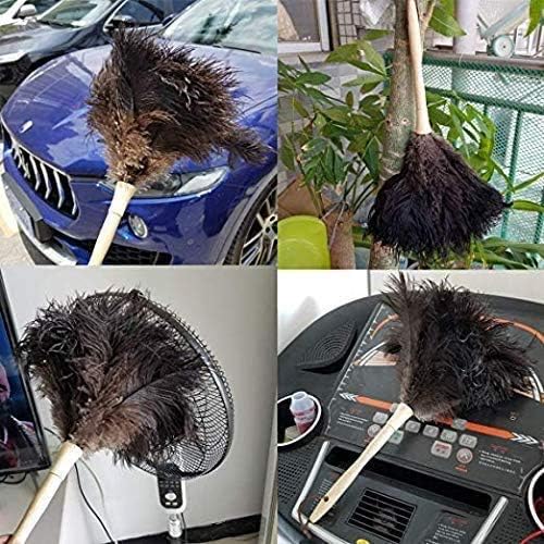Feather Dusters for Cleaning, Feather Duster Ddzmz Fluffy Natural Genuine Ostrich Feathers and Reusable Wooden Long Handle Large Ostrich Feather Duster Cleaning for Housewife Brown Length 24" 1Pack