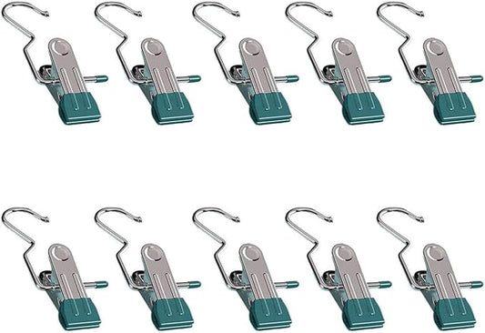Boot Hangers for Closet, Laundry Hooks with Clips, Boot Hanging Hold Clip, Space Saving Portable Travel, Clip Hangers for Pants Hats Socks Gloves (10, Dark Green)