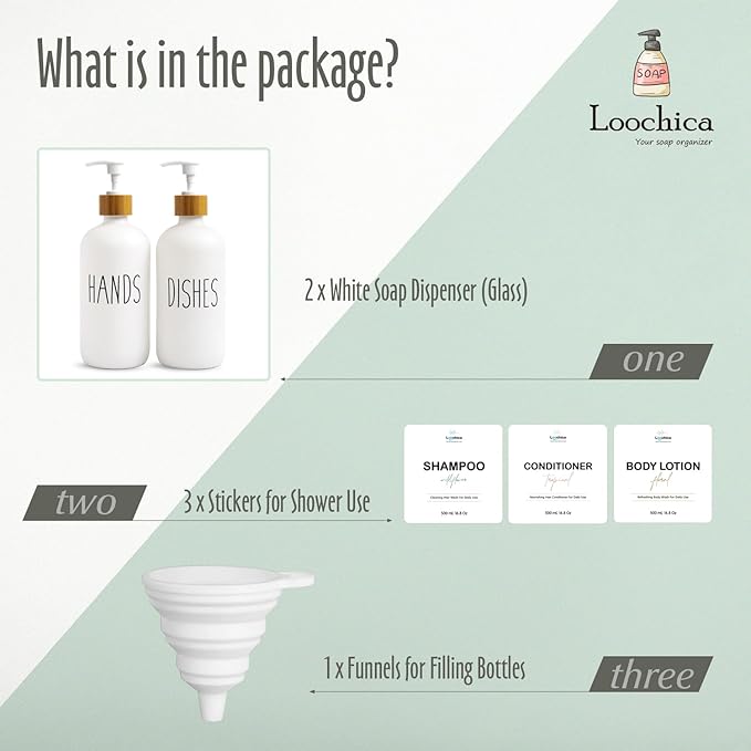 2 Pack White Glass Soap Dispenser Set for Kitchen Sink, Hand and Dish Soap, Matte White Finish, Rustic Decor