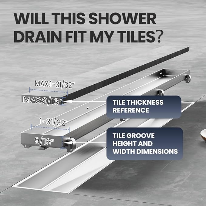 Linear Shower Drain 48 Inch, 2-in-1 Tile Insert Panel, Brushed AISI 304 Stainless Steel Fast Drainage Floor Drain for Bathroom, Kitchen, Garage & More