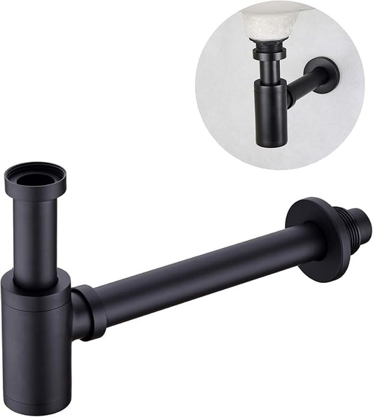 Round Bottle P-Trap 1 1/4 Adjustable Bathroom Basin Sink Waste Trap Drain Kit, Bathroom Bottle P Trap Waste Pipe, Matte Black