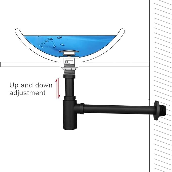 Round Bottle P-Trap 1 1/4 Adjustable Bathroom Basin Sink Waste Trap Drain Kit, Bathroom Bottle P Trap Waste Pipe, Matte Black