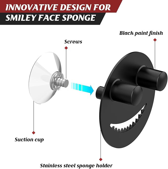 Sponge Holder for Kitchen Sink,Sink Caddy Organizer with Suction Cup Installation for Kitchen/Bathroom, Self Draining,Sponge Caddy for Holding Smiley Sponges-Black