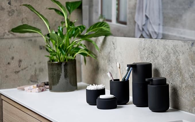 Zone Denmark Ume Shampoo Dispenser in Elegant Black - Stylish and Functional Bathroom Accessory - H 5", Dia 3.3", 8 oz