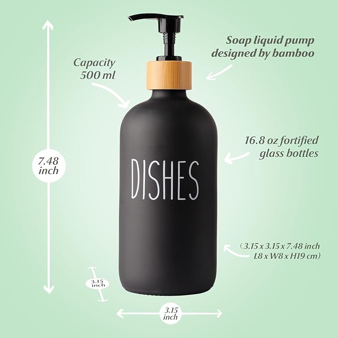 2 Pack Glass Soap Dispenser Set with Tray, Hand and Dish Glass Soap Dispensers for Kitchen Sink, Kitchen Soap Dispenser Set Suitable for Black and White Kitchen Decor