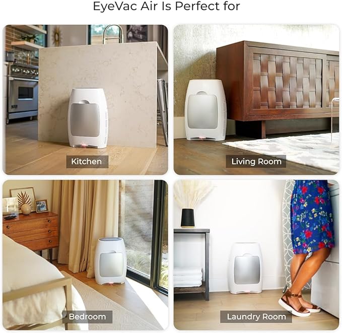 EyeVac Air 2-in-1 HEPA Air Purifier & Touchless Vacuum Automatic Dustpan - Ultra Fast & Powerful - Covers 600 Sq ft - Corded Canister Vacuum, Bagless, Automatic Sensors, 1000 Watt (White/Silver)