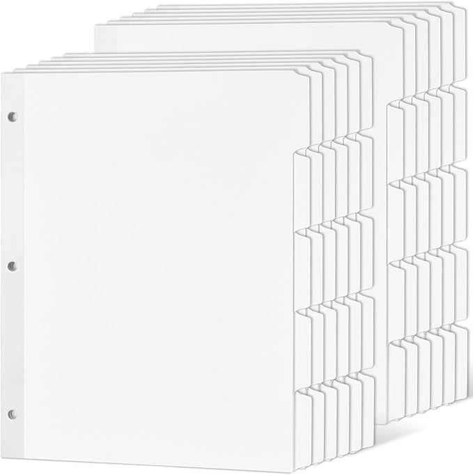 Forvencer Blank Writable Binder Dividers, 1/5 Cut Tabs, 3 Hole Punch Dividers with Reinforced Edge, Binder Dividers with Tabs, Letter Size, 12 Sets, 60 Dividers, White