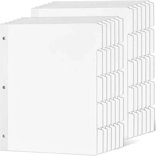 Forvencer Blank Writable Binder Dividers, 1/5 Cut Tabs, 3 Hole Punch Dividers with Reinforced Edge, Binder Dividers with Tabs, Letter Size, 12 Sets, 60 Dividers, White