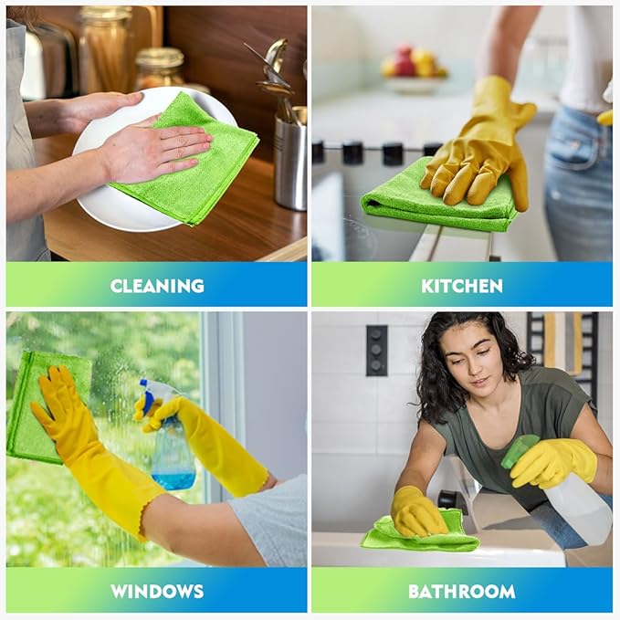 HOMEXCEL Green Microfiber Cleaning Cloth 20 Pack 11.5 x 11.5 Inch Microfiber Towels for Cars Ultra Absorbent Cleaning Rags Lint Free Cleaning Towels for Household Kitchen, Window Car