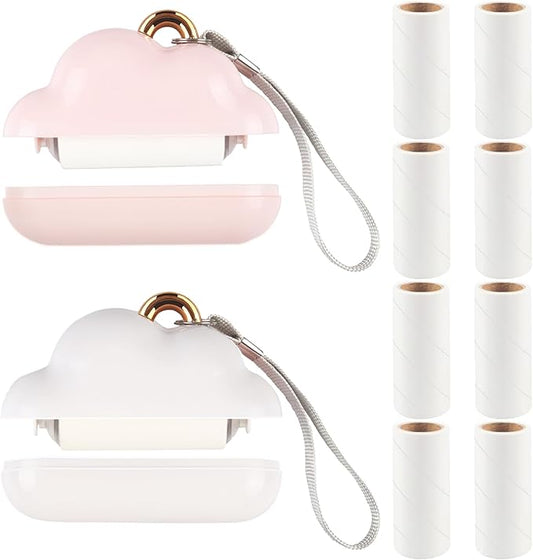 Mini Lint Roller Travel Size, Reusable Lint Roller for Travel, Pet Hair Remover Portable Lint Roller for Clothes with 300 Sheets Refillable (Pink&White)