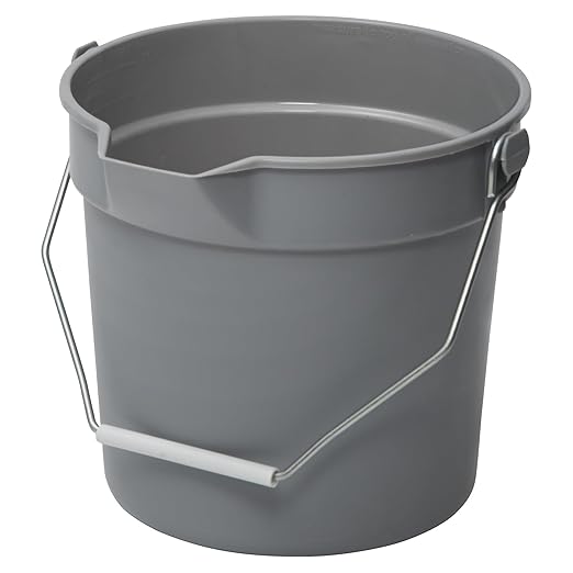Winco Heavy-Duty Plastic Bucket/Utility Pail with Pour Spout, 14 Quarts, Gray