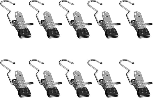 Boot Hangers for Closet, Laundry Hooks with Clips, Boot Hanging Hold Clip, Space Saving Portable Travel, Clip Hangers for Pants Hats Socks Gloves (10, Black)