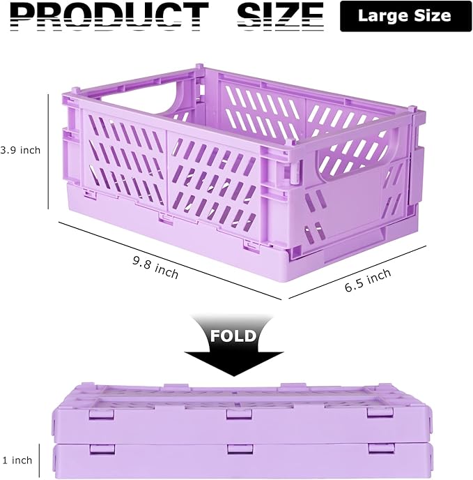 Tixill 2-Pack Mini Foldable Plastic Baskets for Organizing and Storage, Collapsible Storage Crate for Home Kitchen Bedroom Bathroom Office (9.8x6.5x3.8, Purple)