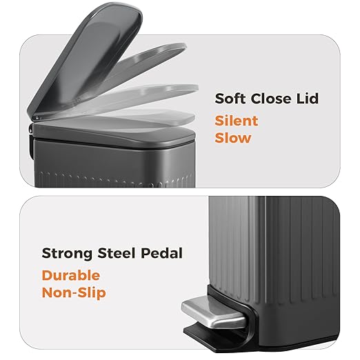 TrashAid Small 1.6 Gallon Stainless Steel Trash Can with Removable Inner Bucket, Grey, Hands Free Step Pedal Design